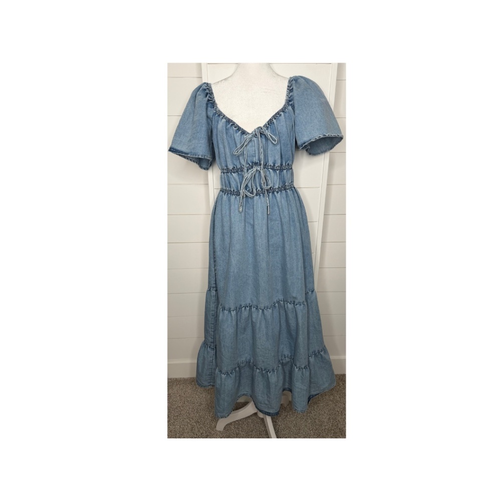 Denim Blush Peasant Dress